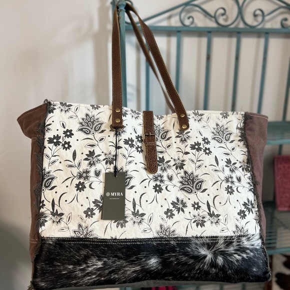 Myra Bag Floral Black and White Travel Tote - Picture 3 of 9